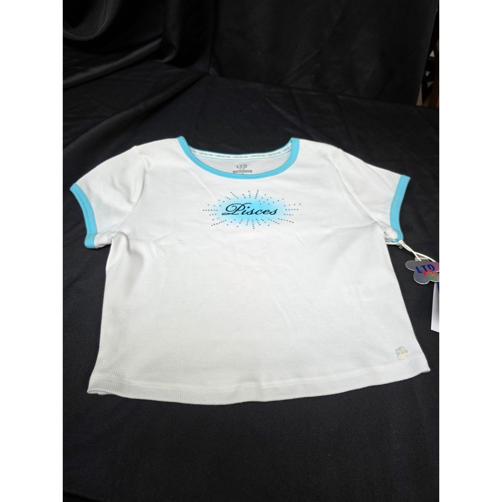 Limited Too LTD 2.0 Pisces Ringer Tee White Blue Rhinestone Y2K Baby Top M NEW